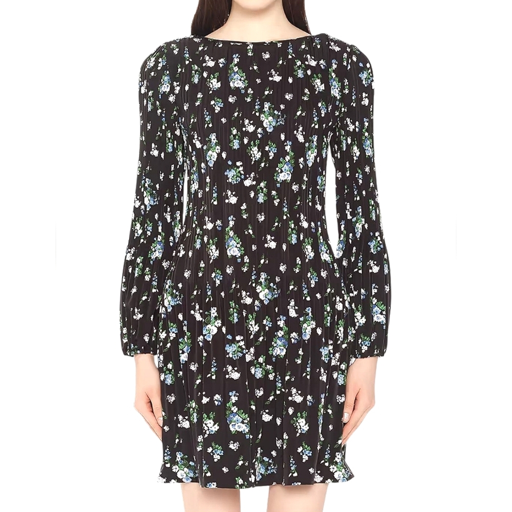 NWT Maje Rockineta Floral Bouquet Plisse Pleated Mini Dress Long Sleeve 38 MD